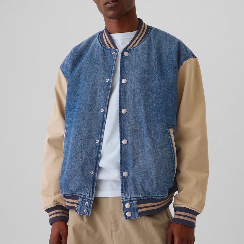 Calvin Klein denim varsity bomber jacket - Picture 2 of 8